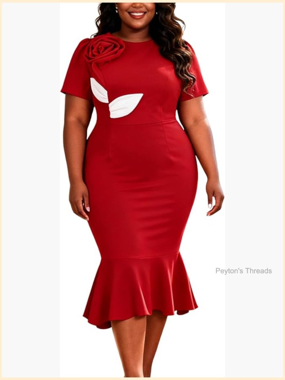 3D Floral Mermaid Dress Plus Size Short Sleeve Party